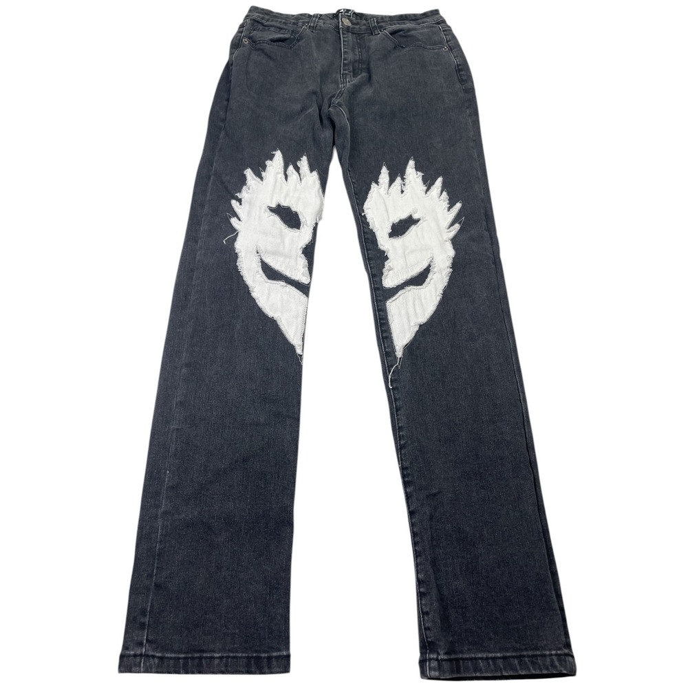 Forever 21 Jeans Men 30 Black Denim Cotton Pockets Split Face Front Straight Leg